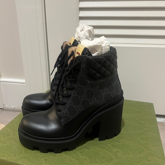 Gucci Women's GG Platform High Block Heel Ankle Boots NEW SZ 35 - Picture 2 of 10